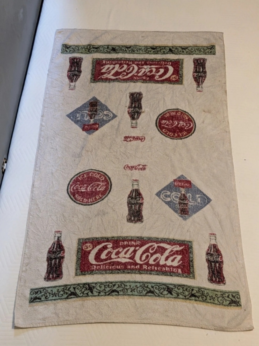 Coca-Cola Printed Bath Towel in White & Red